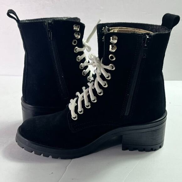 Steve Madden Boots Bootie Womens Sz 5.5 Black Gloat Suede Zip Laces Ankle - Picture 5 of 12